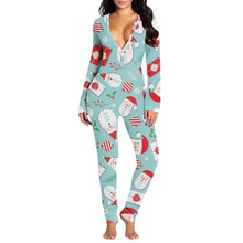 Load image into Gallery viewer, New women&#39;s romper printed Christmas button long sleeve nightgown AY2577
