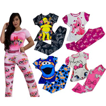Load image into Gallery viewer, women&#39;s cartoon printed short-sleeved trousers two-piece suit
