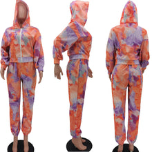 Load image into Gallery viewer, Tie-dye printed hooded sports two-piece suit（AY1306）
