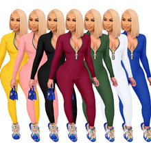 Load image into Gallery viewer, Fashion solid color zipper jumpsuit（AY1241)
