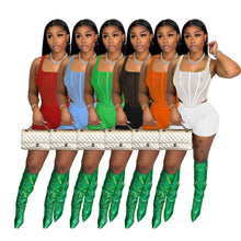 Load image into Gallery viewer, Solid color sleeveless mesh vest two-piece set AY2655
