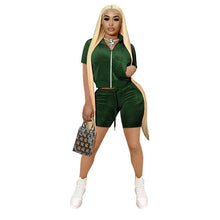 Load image into Gallery viewer, Fashion Velvet Short Sleeve Shorts Two Sets（AY1815）
