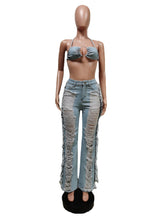 Load image into Gallery viewer, Sexy bandeau fringed denim suit（AY2283）
