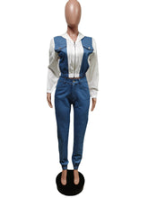 Load image into Gallery viewer, Fashion denim stitching hooded suit（AY2405）
