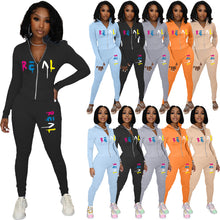 Load image into Gallery viewer, Casual zipper print two piece set（AY1701）
