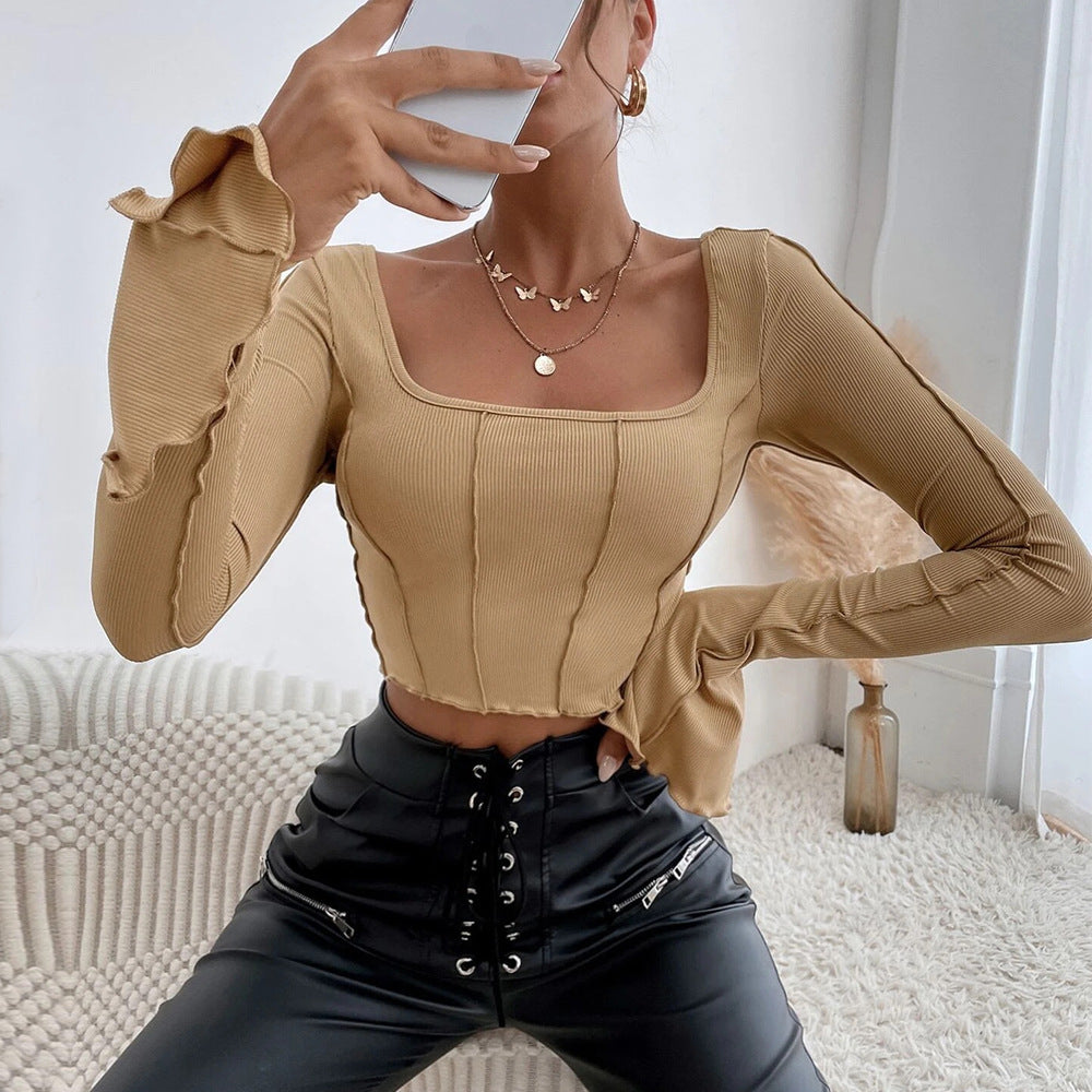 Fashion Flared Sleeve Square Neck Top T-Shirt