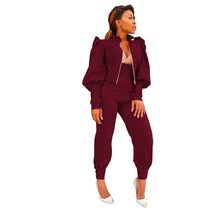 Load image into Gallery viewer, Stylish solid color zippered high-waisted two-piece suit AY2585
