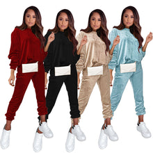 Load image into Gallery viewer, Solid color velvet round neck long sleeve trousers suit
