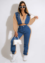 Load image into Gallery viewer, Fashion denim stitching hooded suit（AY2405）

