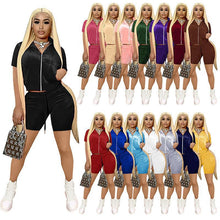 Load image into Gallery viewer, Fashion Velvet Short Sleeve Shorts Two Sets（AY1815）

