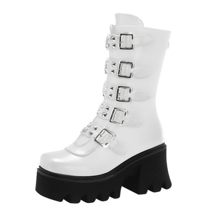 2021 Cool new mid-tube boots thick-soled high-heeled
