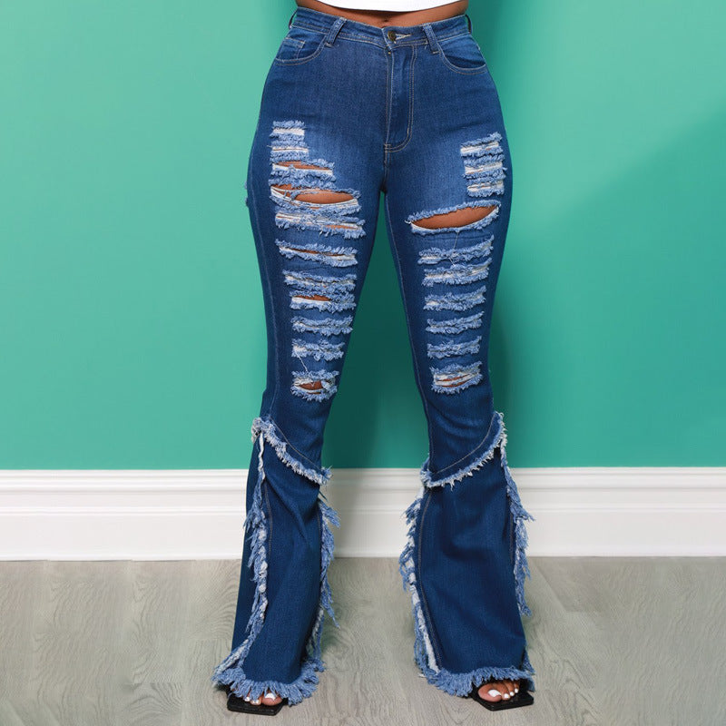 Fashion flared fringed PLUS jeans（AY1648）