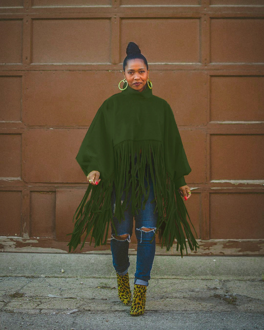 Solid color long-sleeved fringed top（AY1473）