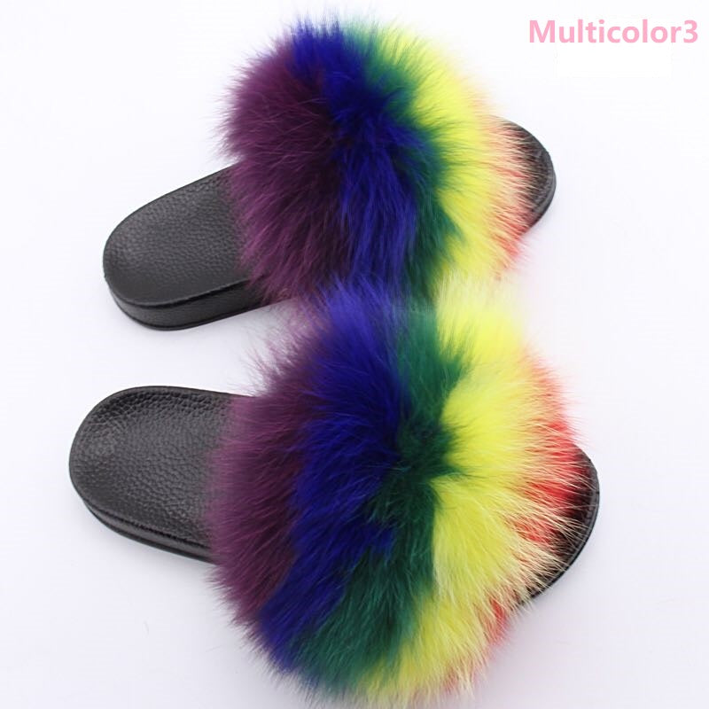 Multicolor fur slippers