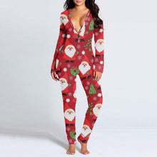 Load image into Gallery viewer, New women&#39;s romper printed Christmas button long sleeve nightgown AY2577
