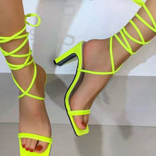 Load image into Gallery viewer, Fluorescent color strappy chunky heels（HPSD181)
