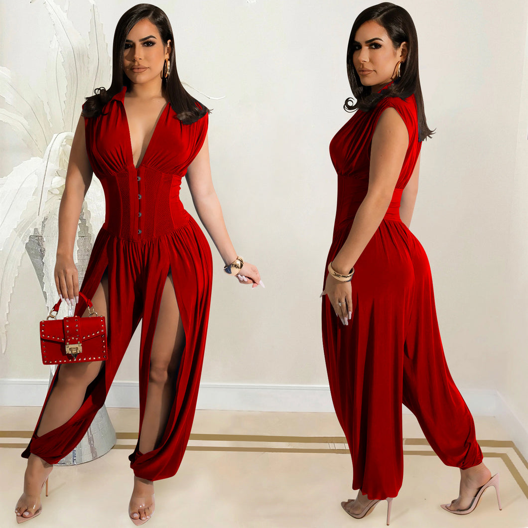 Sexy deep V sleeveless hollow out Jumpsuit AY2114