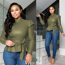 Load image into Gallery viewer, Solid color half high collar long sleeve PU top（AY1561）
