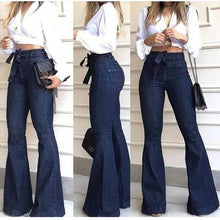 Load image into Gallery viewer, High Waist Micro Stretch Lace Up Flare Jeans
