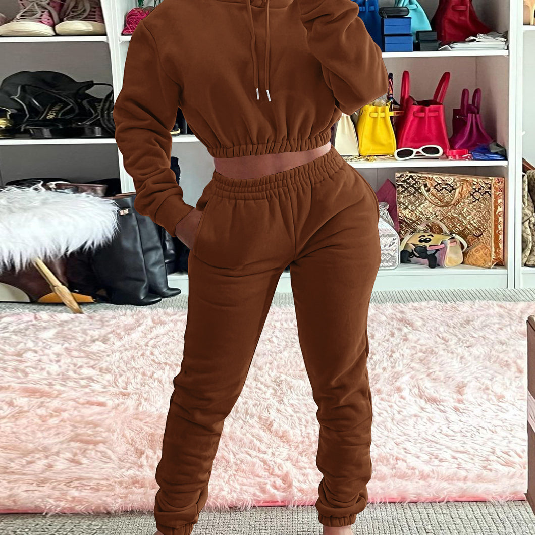 Solid color plus velvet leisure suit(AY1525)