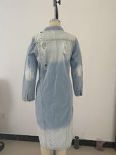 Load image into Gallery viewer, Ripped denim jacket denim long trench coat （AY1287）
