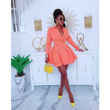 Load image into Gallery viewer, Suit collar pleated irregular one-piece skirt（AY1434）
