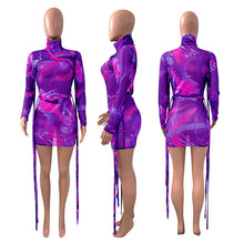 Load image into Gallery viewer, Sexy mesh lace-up print dress
