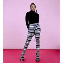 Load image into Gallery viewer, Stripe knitted hollow jacquard flare pants(AY2408)

