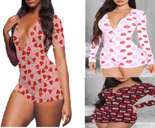 Load image into Gallery viewer, Lip print short sleeve V-neck jumpsuit（AY1641）
