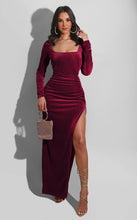 Load image into Gallery viewer, Sexy square neck slit velvet dress（AY1404）
