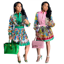 Load image into Gallery viewer, Fashion Printed Shirt Pleated Skirt Set（AY1748）
