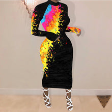 Load image into Gallery viewer, Personality graffiti print long-sleeved dress（AY1271)
