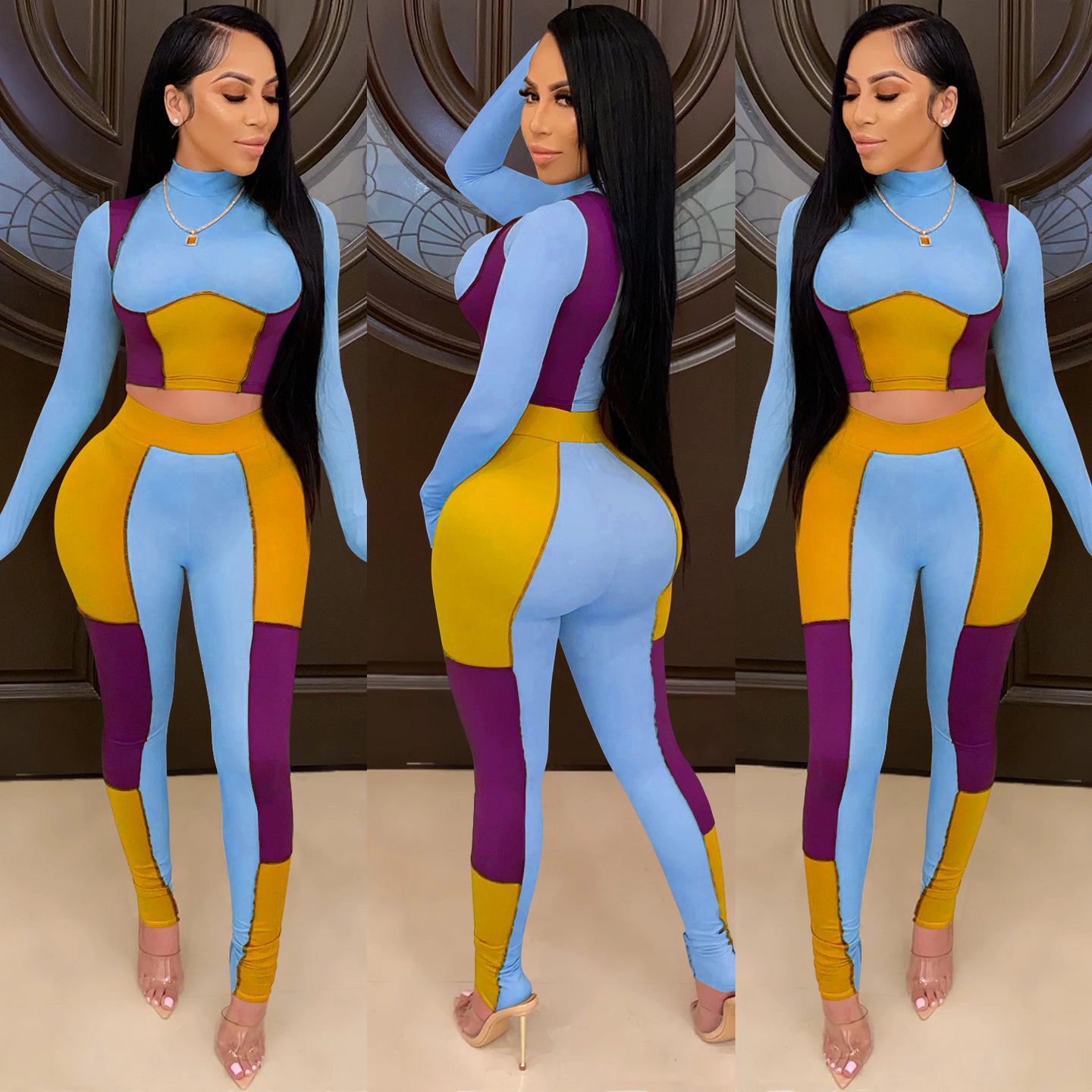 Tight-fitting color matching suit AY1210