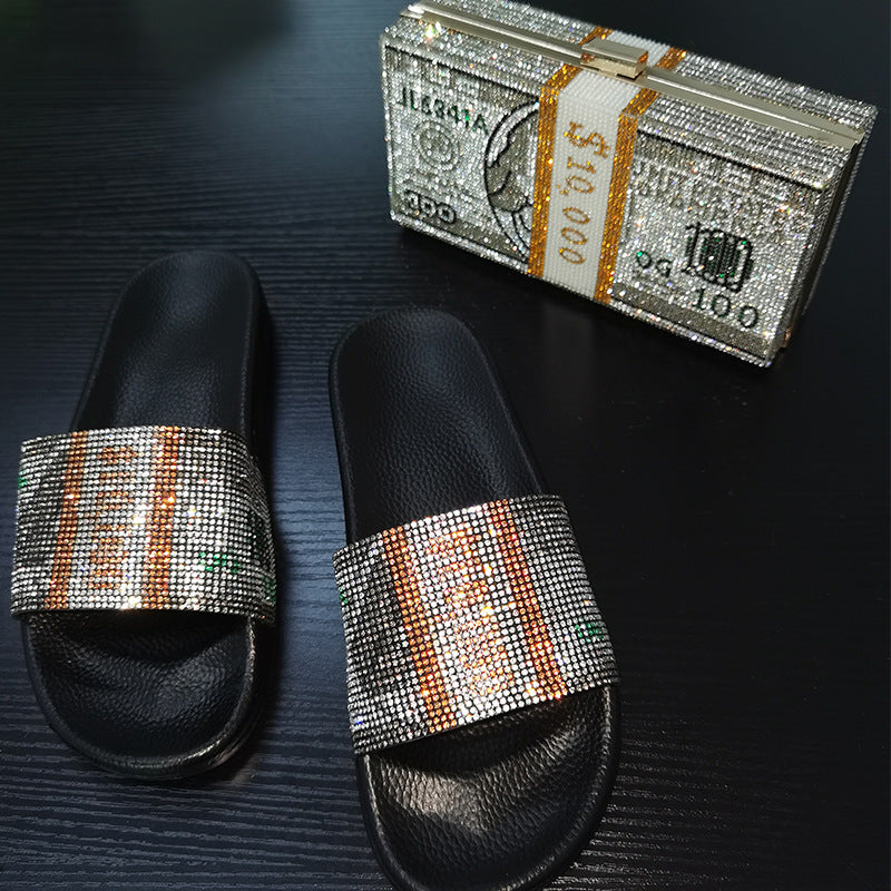 Rhinestone dollar shoe bag set