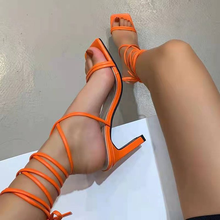 Fluorescent color strappy chunky heels（HPSD181)