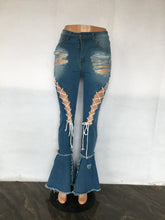Load image into Gallery viewer, Fashion lace up ripped denim flared pants（AY2333）
