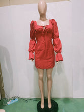 Load image into Gallery viewer, Lace-up square neck puff sleeve dress（AY1459）
