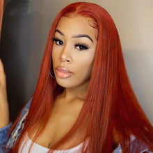 Load image into Gallery viewer, Dark orange straight human hair 13*4 lace frontal wigs(AH5034)
