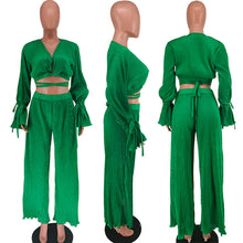Load image into Gallery viewer, Solid Color Pleated V-Neck Suit（AY2257）
