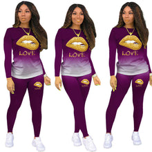 Load image into Gallery viewer, Gradient color female lip printing suit
