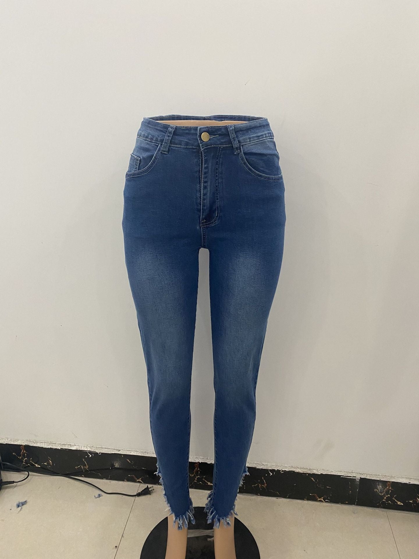 Fashion fringed denim pencil pants（AY2216）