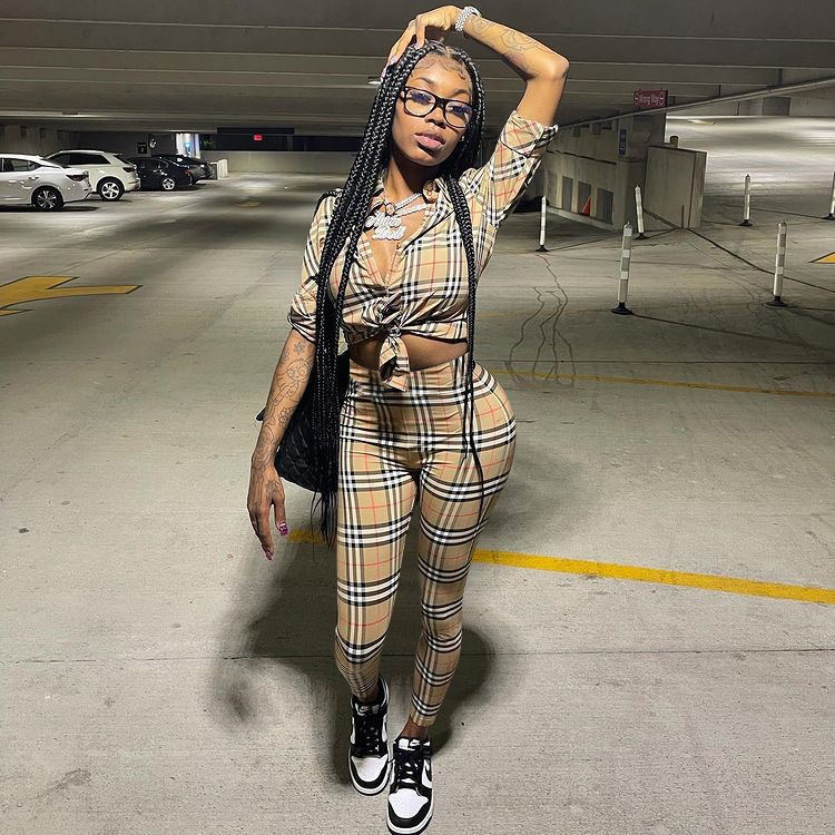 Female printed plaid casual shirt suit（AY1254)