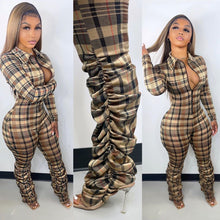 Load image into Gallery viewer, Fashion plaid pleated zipper jumpsuit(AY1635)
