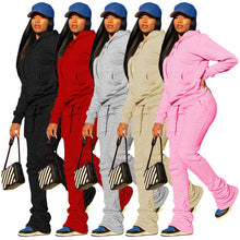 Load image into Gallery viewer, Plush sweater hoodie drawstring stack pants set（AY2532）
