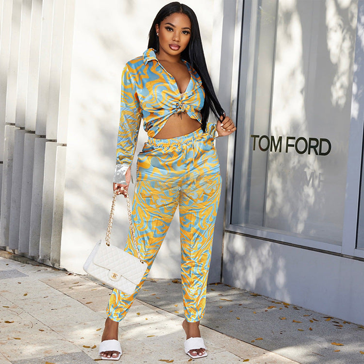Printed Long Sleeve Shirt Trousers Set（AY2306）