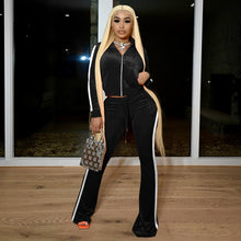 Load image into Gallery viewer, Fashion ribbed color-block flared pants suit（AY1309）
