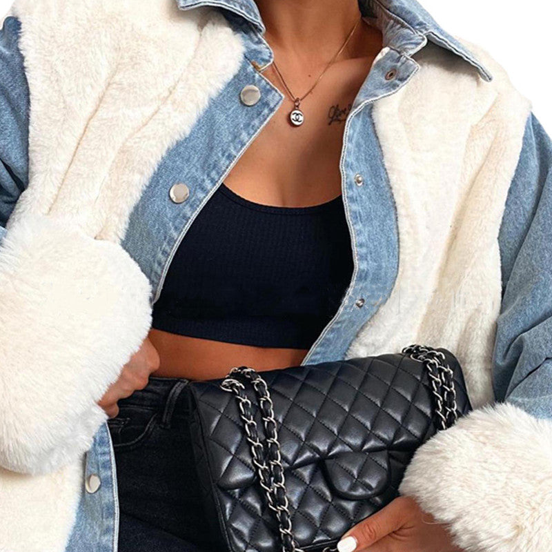 Fashionable denim patchwork coat AY2549