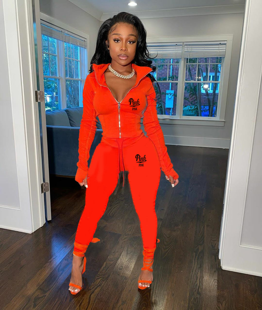 Solid Color Letter Print Two Piece Set（AY2386）