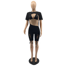 Load image into Gallery viewer, Short Sleeve Lace Up Jumpsuit Set AY2041
