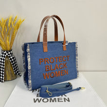 Load image into Gallery viewer, Letter embroidery denim tote bag（AB2098）

